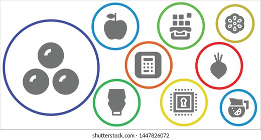 diet icon set. 9 filled diet icons.  Simple modern icons about  - Chocolates, Apple, Chocolate, Mayonnaise, Chip, Beet, Berry, Lemonade