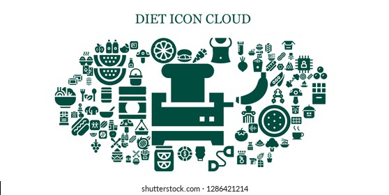  diet icon set. 93 filled diet icons. Simple modern icons about  - Toaster, Mussel, Sauces, Mangosteen, Carrot, Abs, Mayonnaise, Chest expander, Chip, Lemonade, Chocolate, Mango