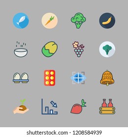 diet icon set. vector set about bananas, broccoli, fishes and healthy food icons set.