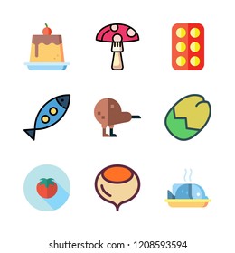 diet icon set. vector set about mushroom, kiwi, healthy food and pudding icons set.