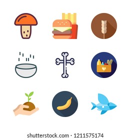 diet icon set. vector set about flying fish, cereal, bones and bananas icons set.