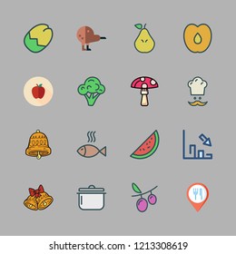 diet icon set. vector set about food, pear, bell and fish icons set.