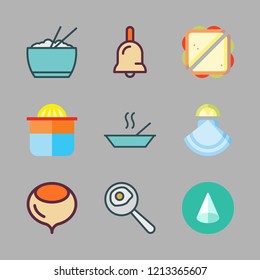 diet icon set. vector set about hazelnut, cone, fried egg and soup icons set.