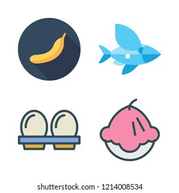 diet icon set. vector set about bananas, eggs, flying fish and muffin icons set.