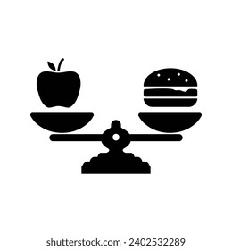 diet icon vector balanced diet scale with hamburger and apple