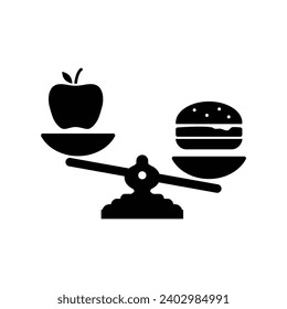 icono de dieta vectorial escala de dieta equilibrada con hamburguesa y manzana