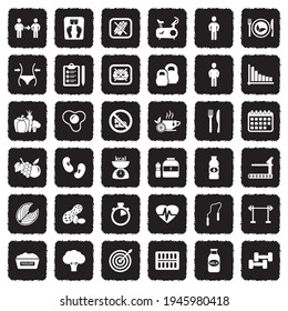 Diet Icons. Grunge Black Flat Design. Vector Illustration.