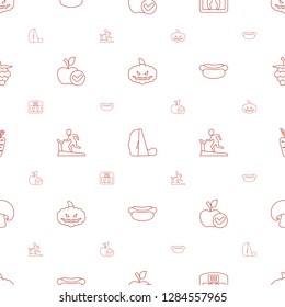 diet icons pattern seamless white background. Included editable line pumpkin haloween, treadmill, floor scales, apple, hot dog, carrot, mushroom icons. diet icons for web and mobile.