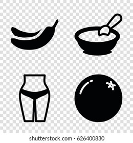 Diet icons set. set of 4 diet filled icons such as orange, porridge, Banana