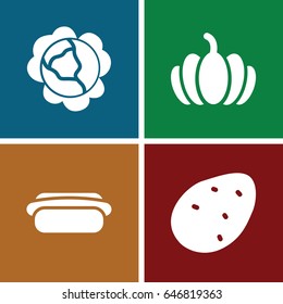 Diet icons set. set of 4 diet filled icons such as potato, cabbage, pumpkin