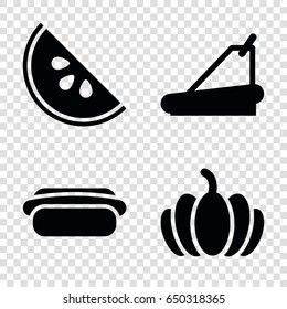 Diet icons set. set of 4 diet filled icons such as pumpkin, treadmill, hot dog