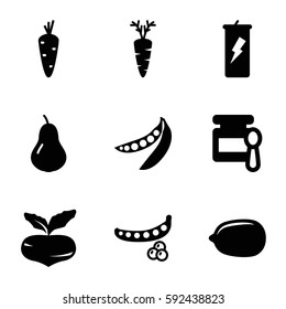 diet icons set. Set of 9 diet filled icons such as carrot, pear, beet, peas, baby food, Lemon