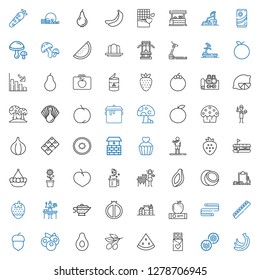 diet icons set. Collection of diet with bananas, biscuit, chocolate, watermelon, olive, banana, blueberries, hazelnut, measuring tape, apple. Editable and scalable diet icons.