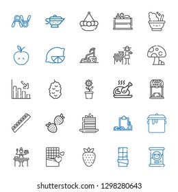 diet icons set. Collection of diet with cat food, chocolate, strawberry, sauce, pot, workout, cake slice, treadmill, turkey, berry, loss, mushroom. Editable and scalable diet icons.