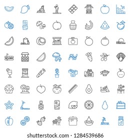 diet icons set. Collection of diet with chocolate, treadmill, pot, lemonade, strawberry, biscuit, apple, vegetable, pear, orange, lemon, pineapple. Editable and scalable diet icons.