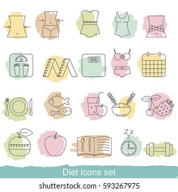 Diet icons set. Collection diet icons in thin line style.