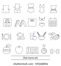 Diet icons set. Collection diet icons in thin line style.