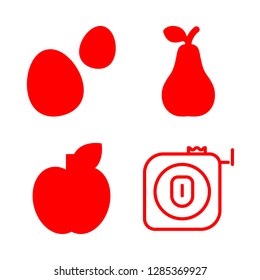 diet icons set with pear, eggs and measuring tape vector set