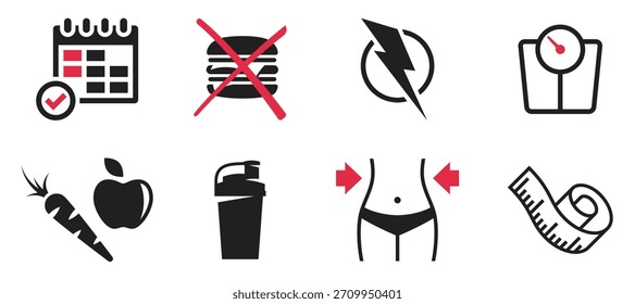 Conjunto de iconos de dieta Ilustración vectorial