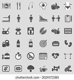 Iconos dietéticos. Diseño de pegatinas. Ilustración vectorial.