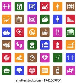 Diet Icons. White Flat Collection In Square. Vector Illustration.