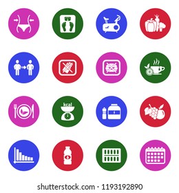 Diet Icons. White Flat Design In Circle. Vector Illustration. 