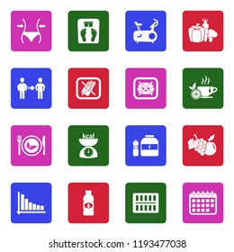 Diet Icons. White Flat Design In Square. Vector Illustration. 