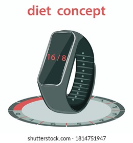 Diet Intermittent Fasting - Smart Watch At 16 And 8 - Isolated On White Background - Vector.