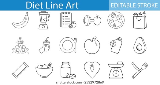 Diet Line Art Icons Editable Stroke Illustration