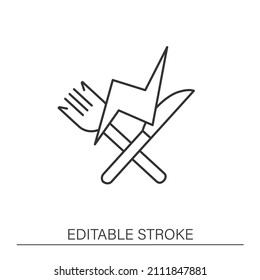  Diet Line Icon. Energy Value. Crossed Fork And Knife.Burning Calories. Nutrition Facts Concept. Isolated Vector Illustrations.Editable Stroke