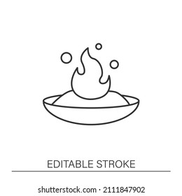  Diet Line Icon. Fat Burner On Plate. Burning Calories. Energy Value. Nutrition Facts Concept. Isolated Vector Illustration. Editable Stroke