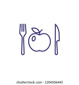 Diet line icon. Place setting, apple, cutlery. Calorie concept. Vector illustration can be used for topics like weight loss, nutrition, vitamin