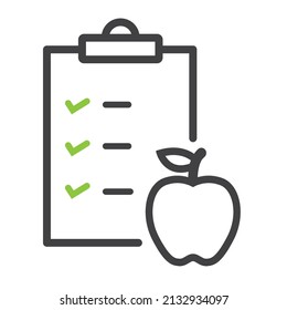 Diet list with apple, vector, icon, illustration. 