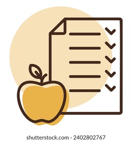 Diet list with apple vector icon. Graph symbol for fitness and weight loss web site and apps design, logo, app, UI