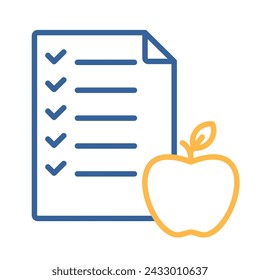 Diet list with apple vector icon. Graph symbol for fitness and weight loss web site and apps design, logo, app, UI