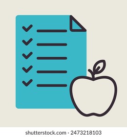 Diet list with apple vector icon. Graph symbol for fitness and weight loss web site and apps design, logo, app, UI