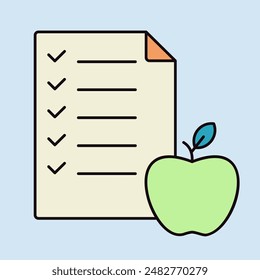 Lista de dieta con el Vector de manzana. Símbolo gráfico para el Sitio web de la aptitud y de la pérdida de peso y diseño de los App, logotipo, App, UI