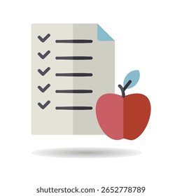 Diet list with apple vector icon. Graph symbol for fitness and weight loss web site and apps design, logo, app, UI