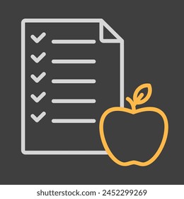 Lista de dieta con Vector de manzana sobre fondo oscuro. Símbolo gráfico para el Sitio web de la aptitud y de la pérdida de peso y diseño de los App, logotipo, App, UI