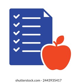 Diet list with apple vector solid icon. Graph symbol for fitness and weight loss web site and apps design, logo, app, UI