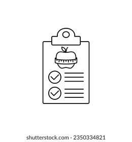 icono de lista de dieta manzana con signo de centímetro icono de pérdida de peso. dieta 