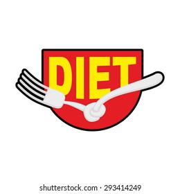 Diet logo, sign. Emblem of Fork with node. Patch stop food. Forbidden to eat. Vector illustration