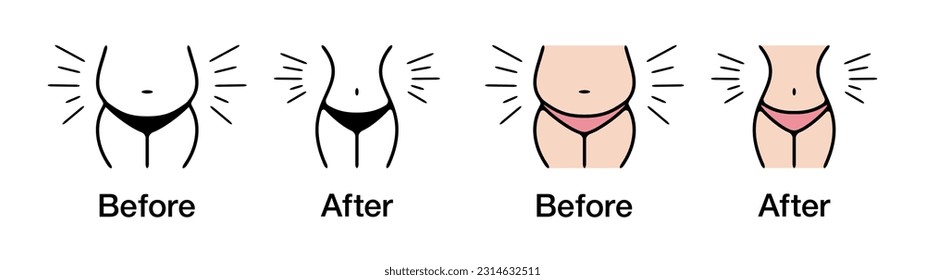 Diet, lose weight by summer, fat to slim constricted stomach vector icon illustration material