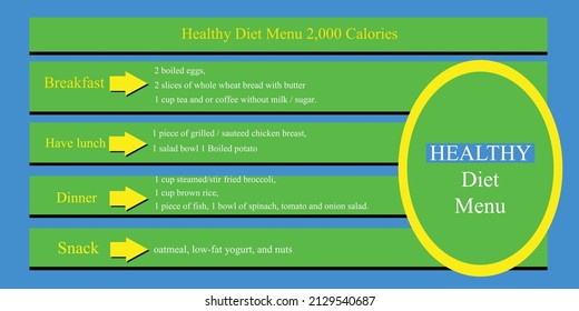 diet menu 2000 calories vector for design