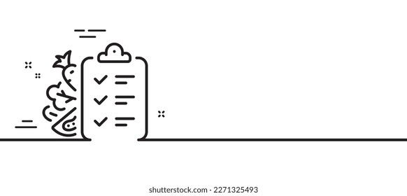 Diet menu line icon. Low calories food sign. Kcal checklist symbol. Minimal line illustration background. Diet menu line icon pattern banner. White web template concept. Vector