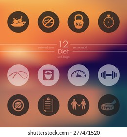 diet modern icons for mobile interface on blurred background