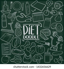 Diet Nutrition Chalkboard Doodle Icons. Sketch Hand Made Design Vector Art.