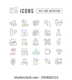 Diet and Nutrition. Collection of perfectly thin icons for web design, app, and the most modern projects. The kit of signs for category Medicine.