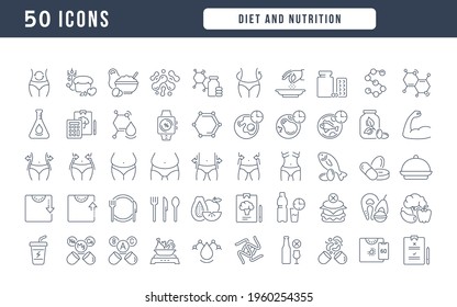 Diet and Nutrition. Collection of perfectly thin icons for web design, app, and the most modern projects. The kit of signs for category Medicine.