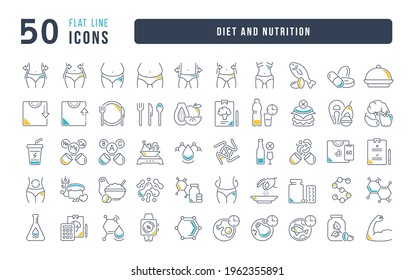 Diet and Nutrition. Collection of perfectly thin icons for web design, app, and the most modern projects. The kit of signs for category Medicine.